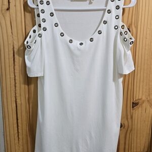 Cyrus White Cold Shoulder Blouse with Grommet Accents Size Medium White